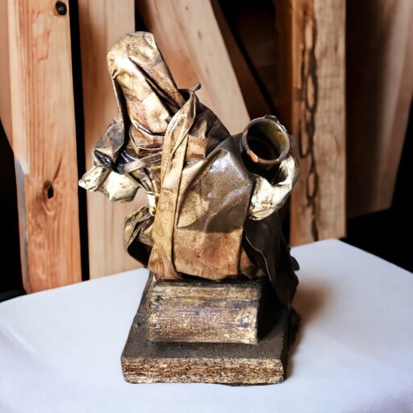 Paper Mache Mexican Folk Art - Peasant Woman Seated Holding Clay Pot - Picture 2 of 6